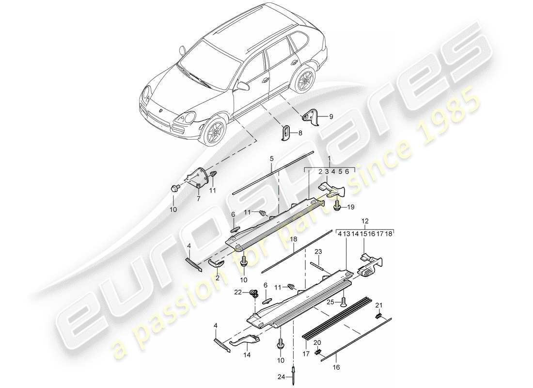 porsche cayenne (2009) trims part diagram