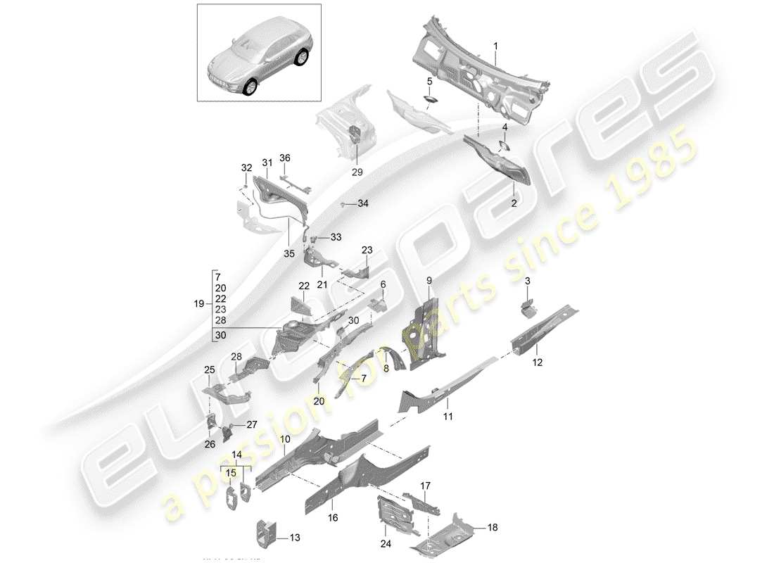 porsche macan (2018) front end part diagram