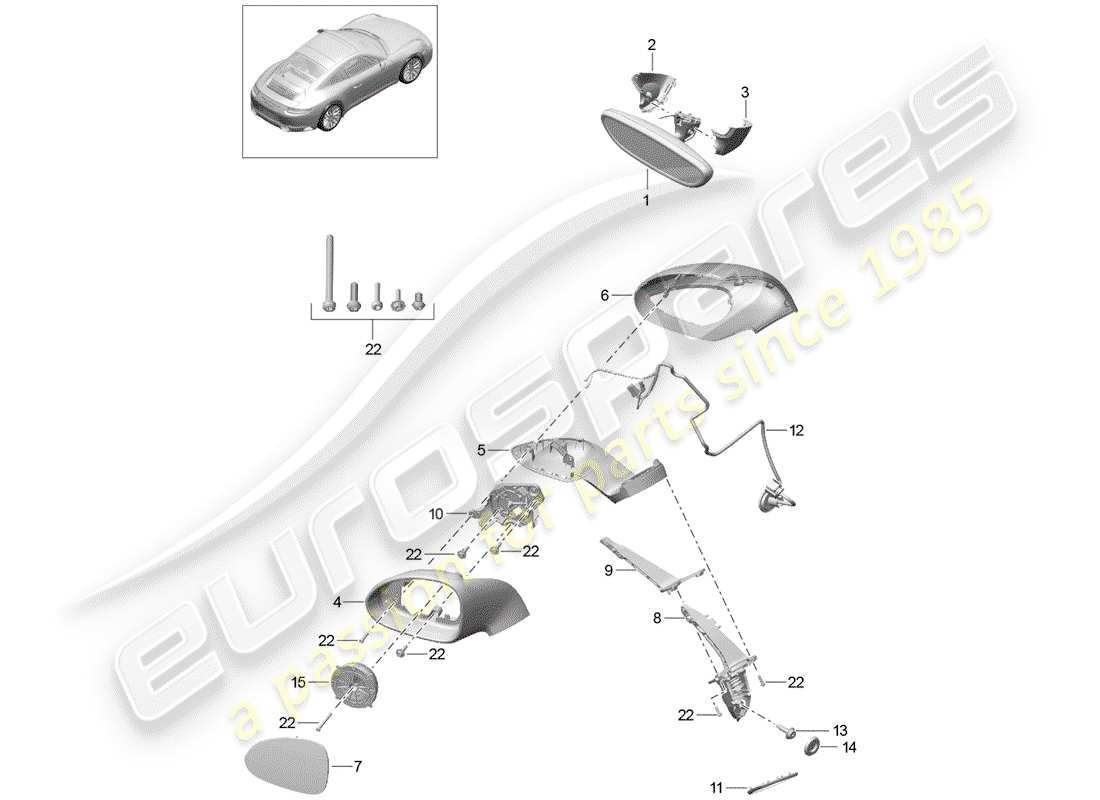 porsche 991 gen. 2 (2018) rear view mirror inner part diagram