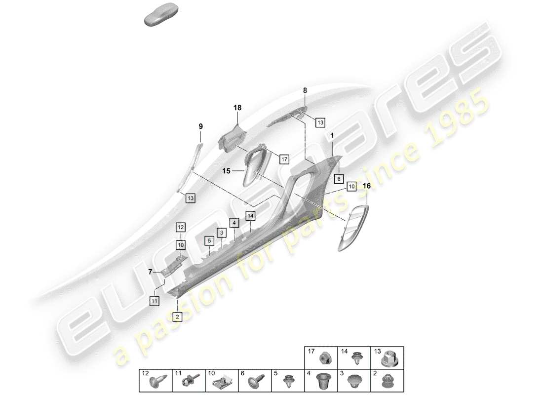 porsche boxster spyder (2020) side member trim part diagram