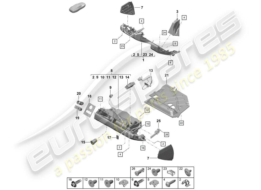 porsche boxster spyder (2020) glove box part diagram