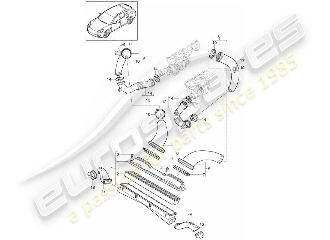 porsche panamera 970 (2010) air cleaner system part diagram