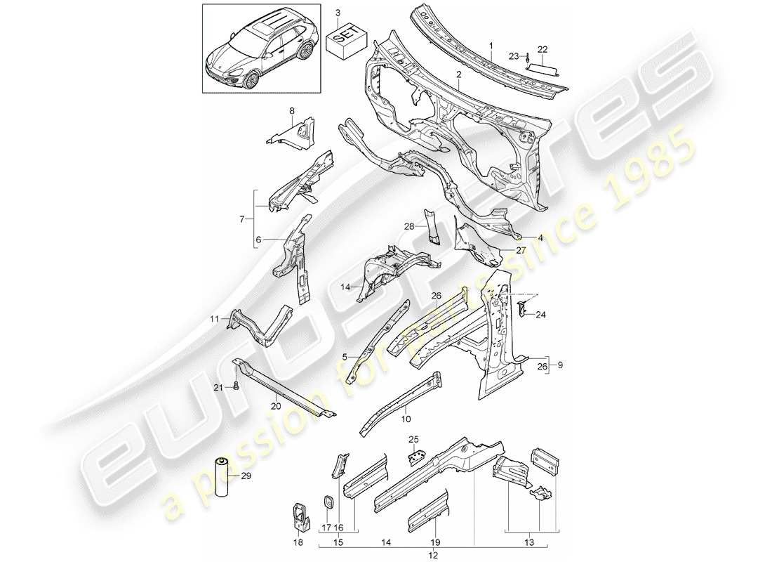 porsche cayenne e2 (2018) front end part diagram