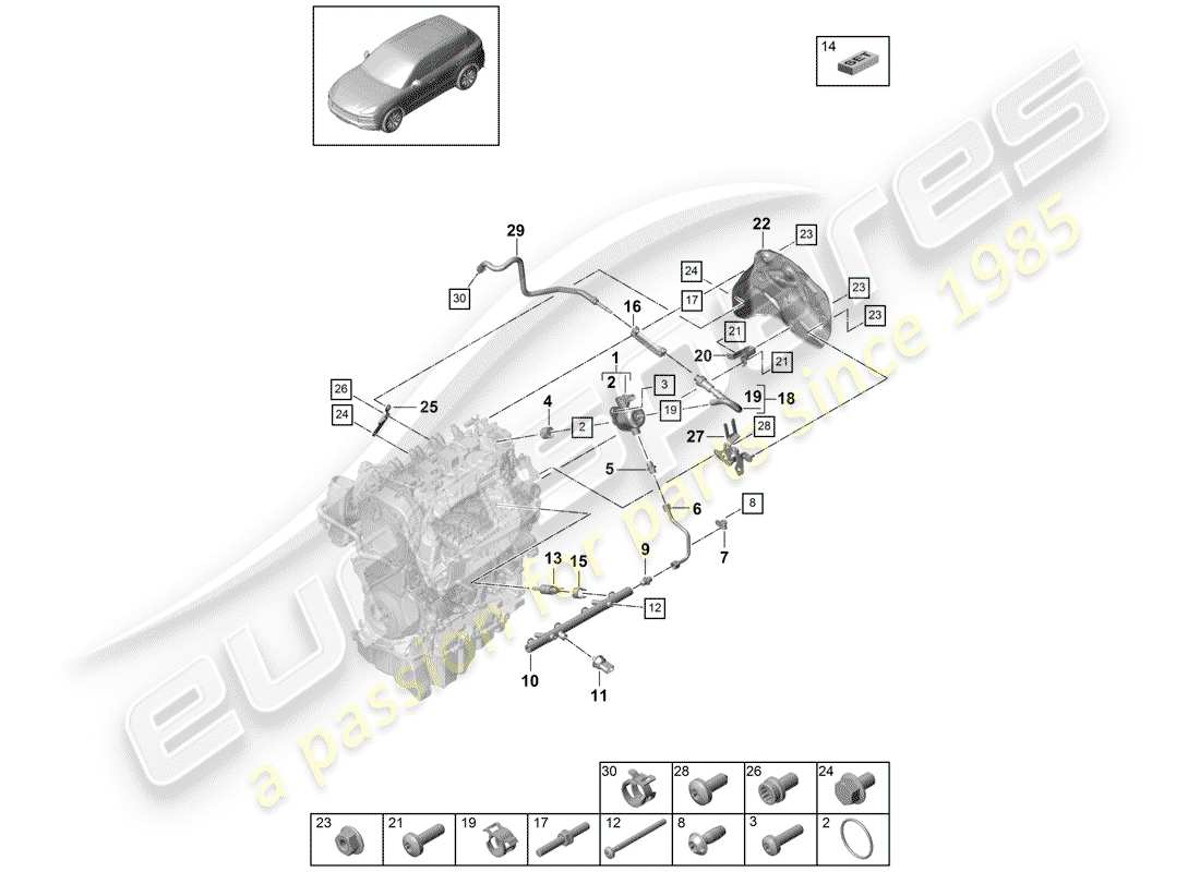 porsche cayenne e3 (2018) fuel collection pipe part diagram