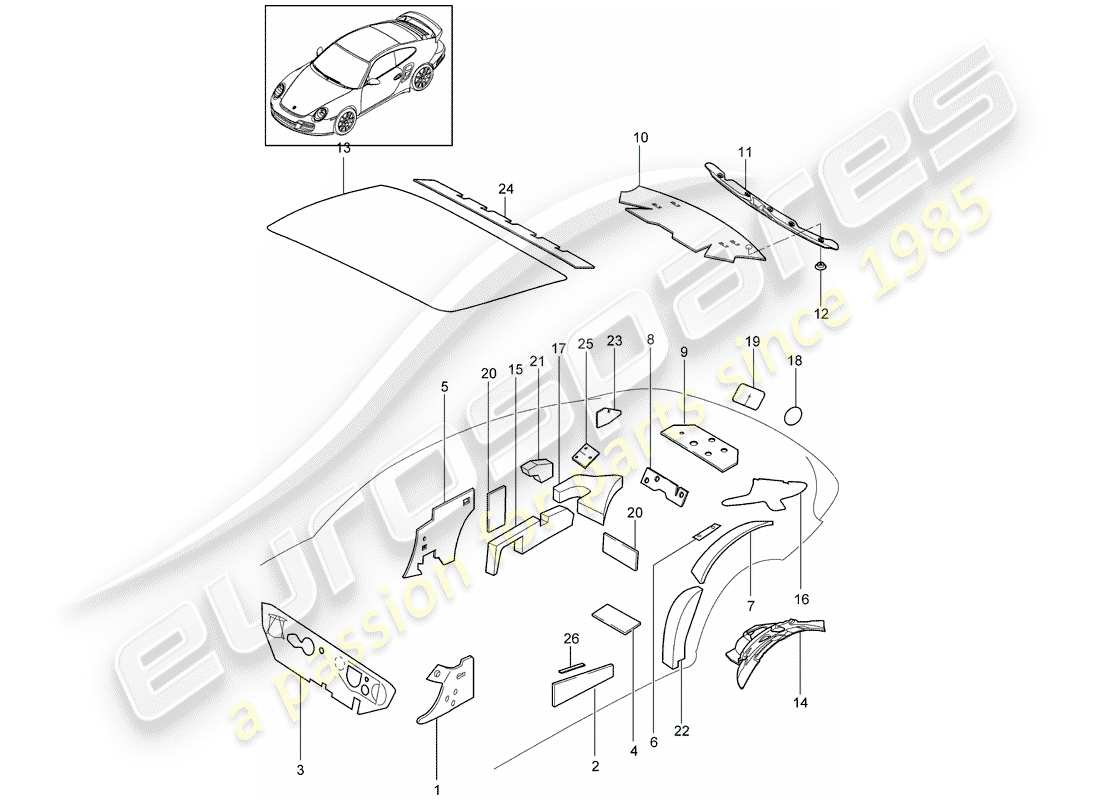 porsche 911 t/gt2rs (2011) body shell part diagram