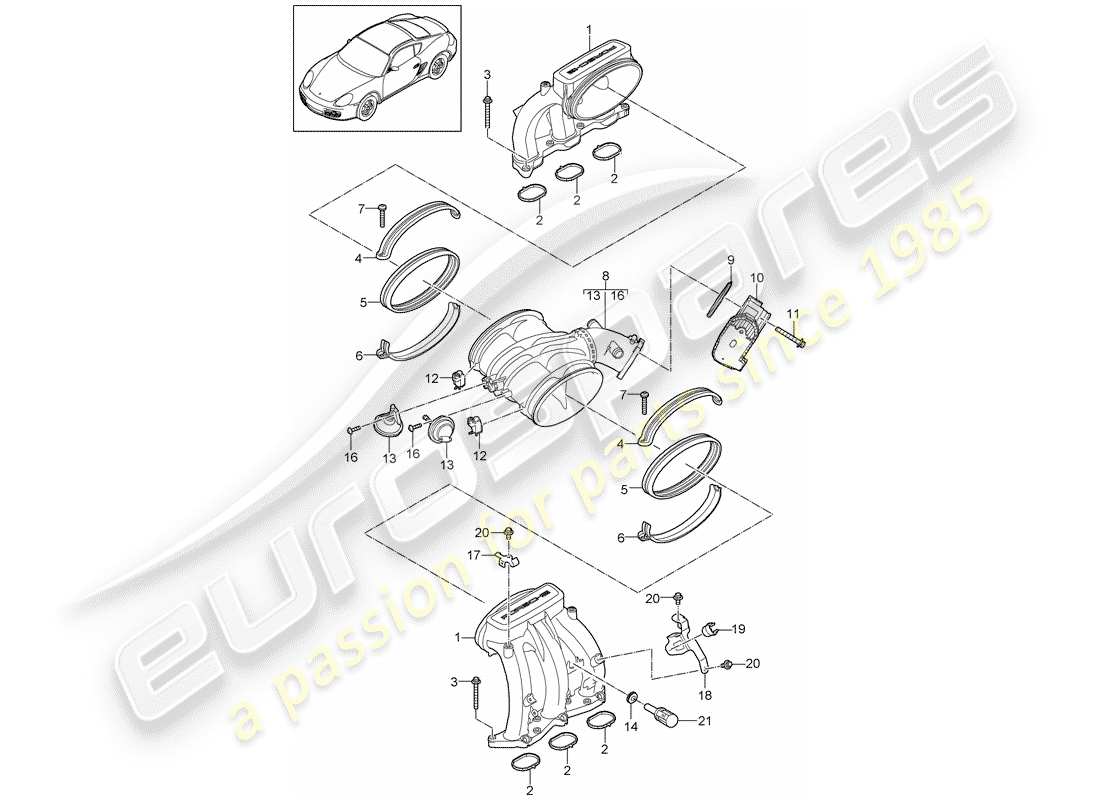 porsche cayman 987 (2009) intake air distributor part diagram