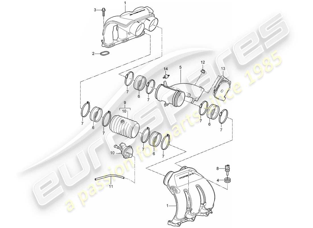 porsche cayman 987 (2008) intake air distributor part diagram