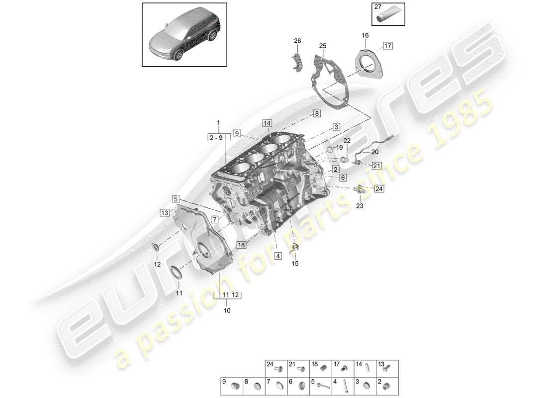 porsche cayenne e3 (2018) crankcase part diagram