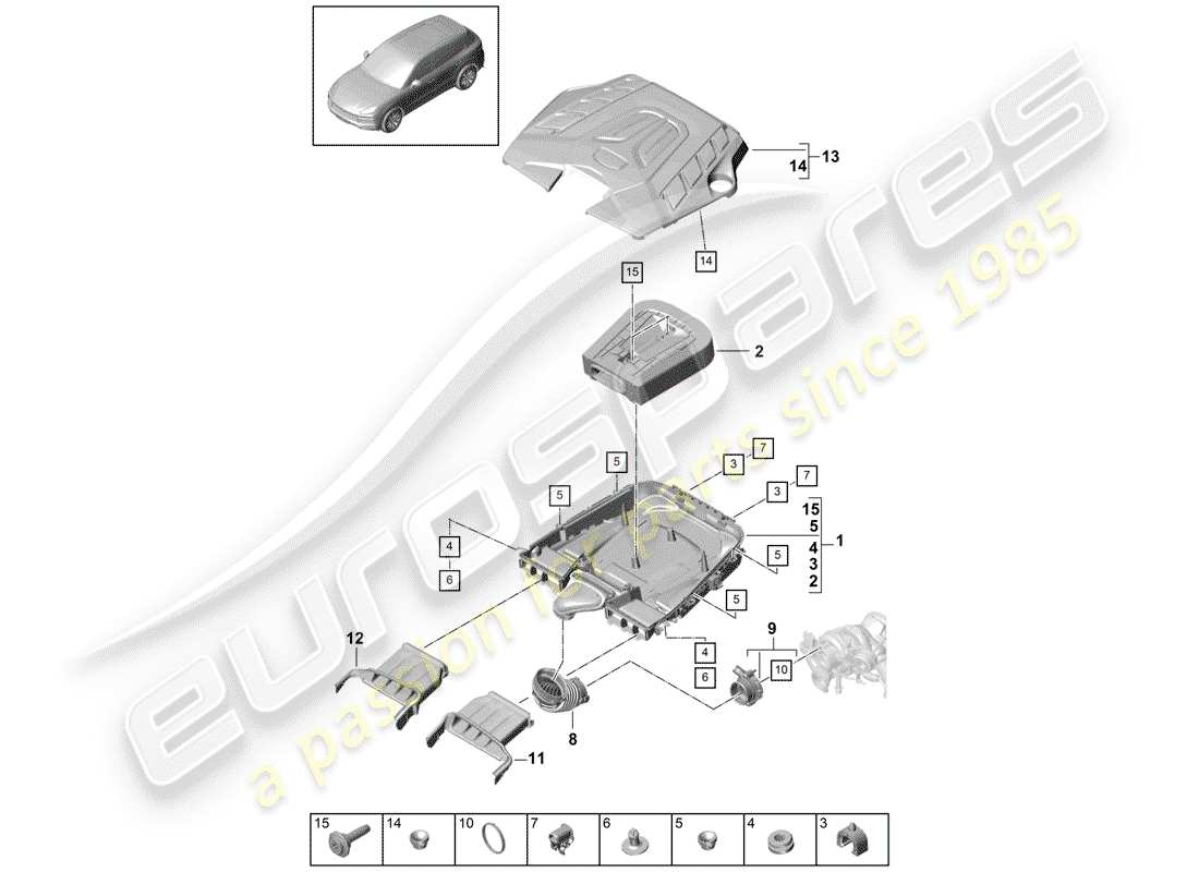 porsche cayenne e3 (2018) air cleaner with connecting part diagram