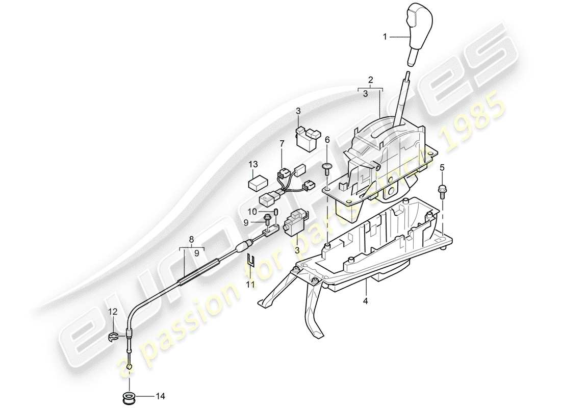 porsche cayenne (2009) selector lever part diagram