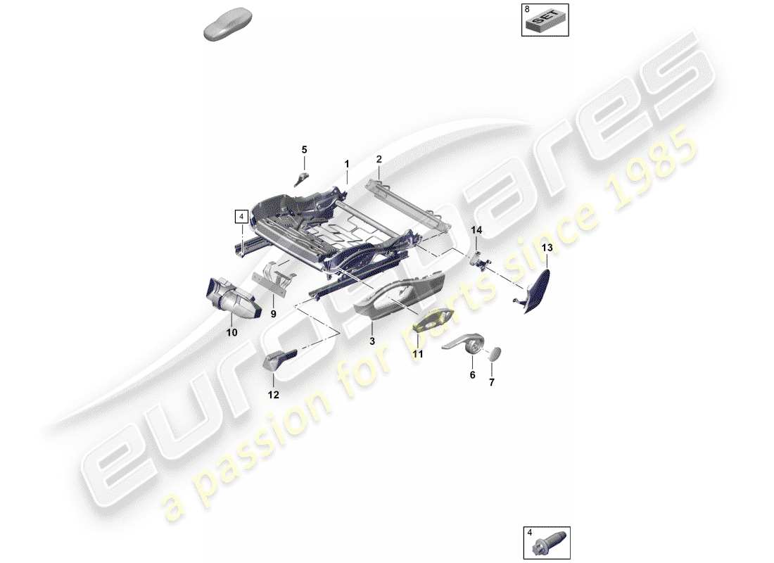 porsche boxster spyder (2019) seat frame part diagram