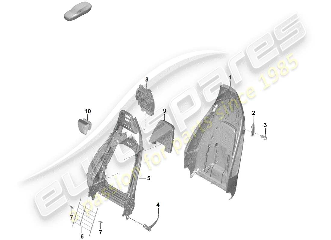 porsche boxster spyder (2020) backrest shell part diagram