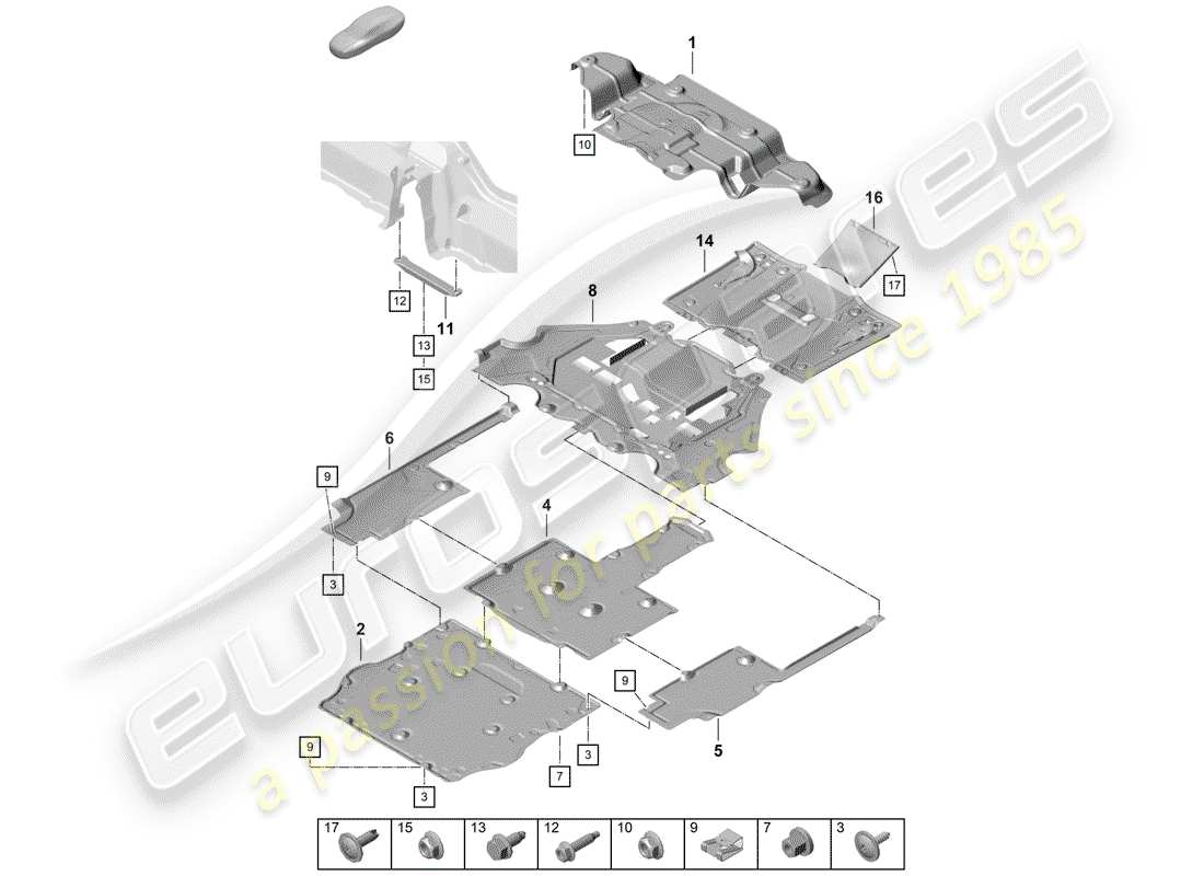 porsche boxster spyder (2020) underbody lining part diagram