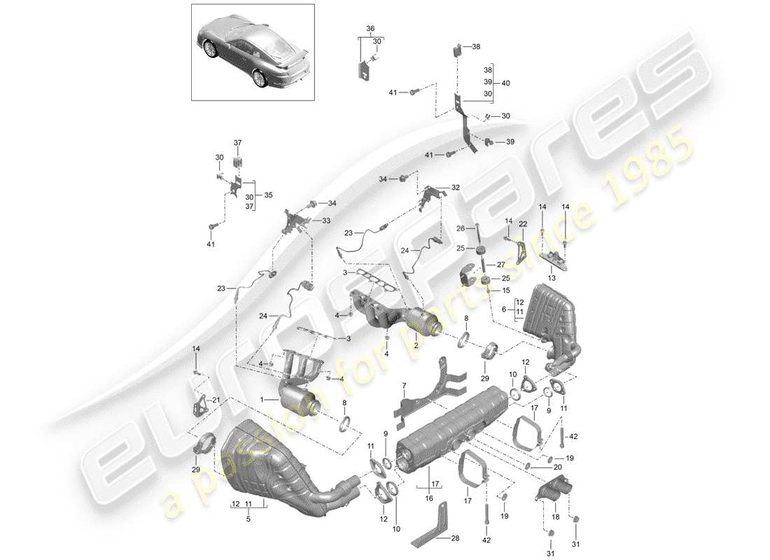 porsche 991r/gt3/rs (2019) exhaust system part diagram