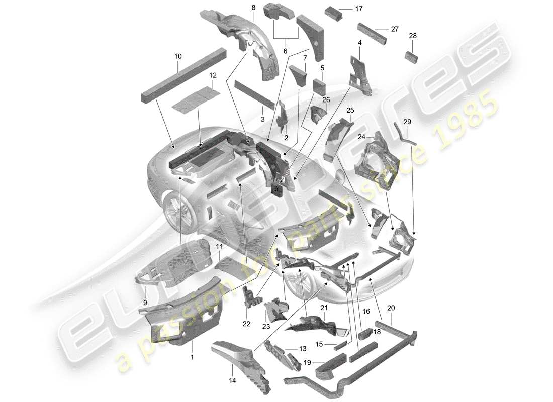 porsche 991 gen. 2 (2018) body shell part diagram