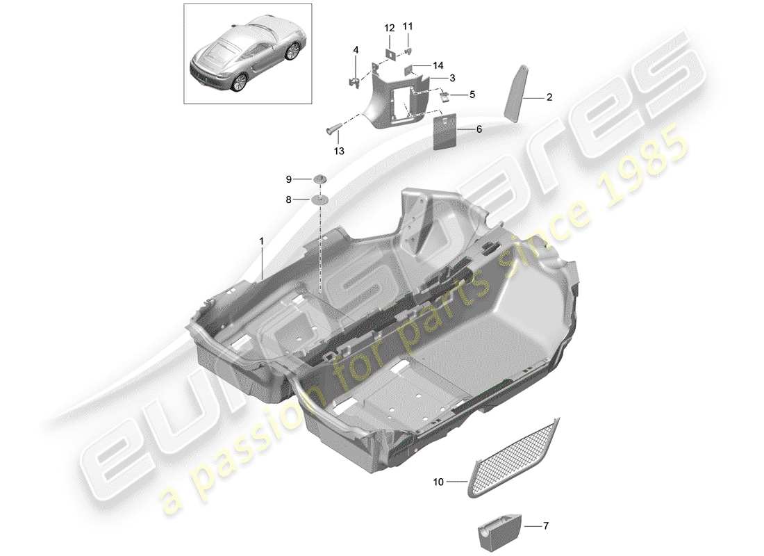 porsche cayman 981 (2014) floor cover part diagram