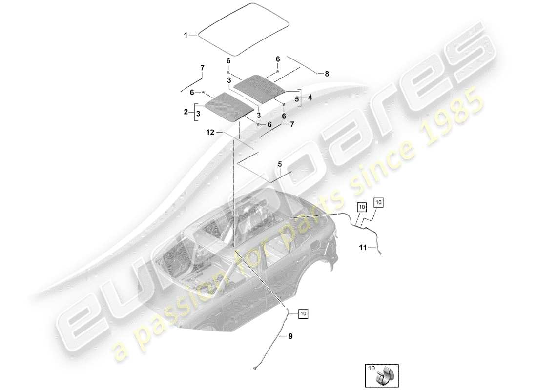 porsche cayenne e3 (2018) glass roof part diagram