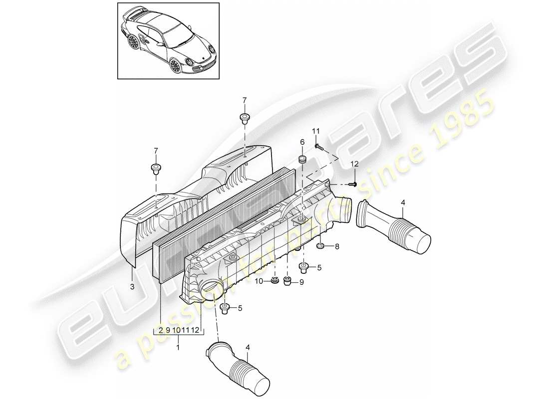 porsche 911 t/gt2rs (2011) air cleaner part diagram