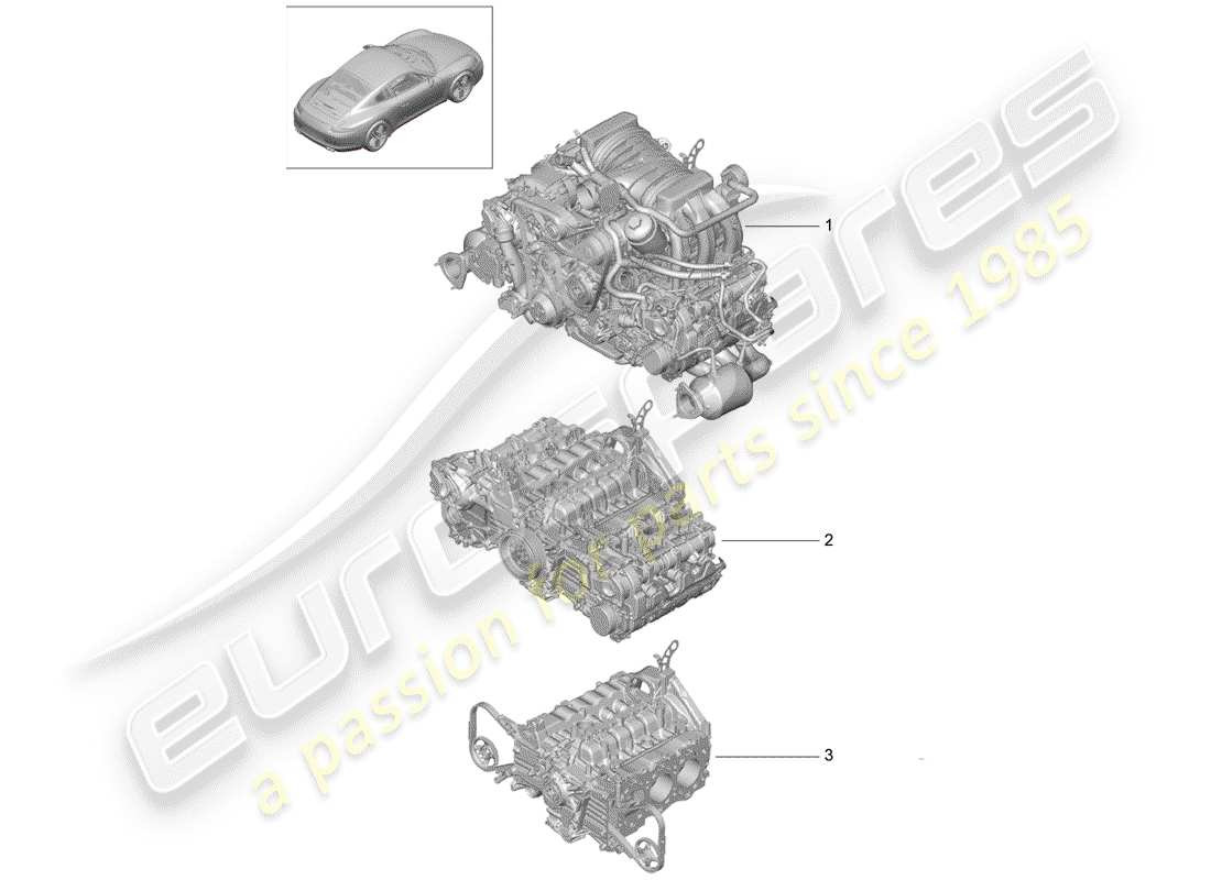 porsche 991 (2013) replacement engine part diagram