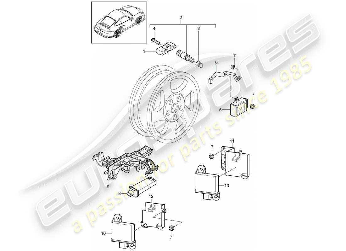 porsche 911 t/gt2rs (2011) tire pressure control system part diagram