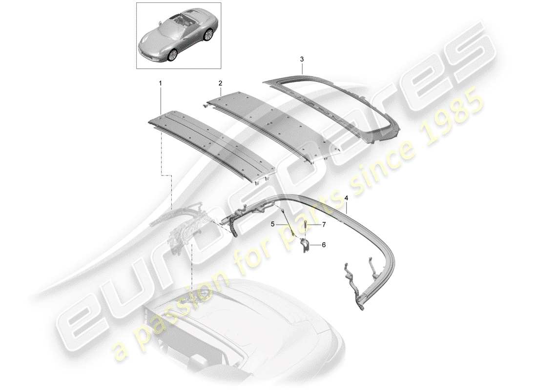 porsche 991 (2015) top frame part diagram