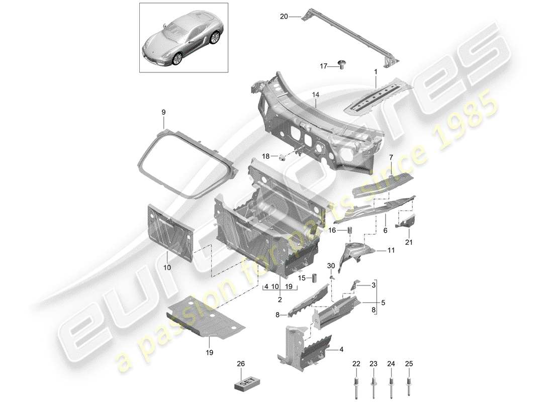 porsche cayman 981 (2015) front end part diagram