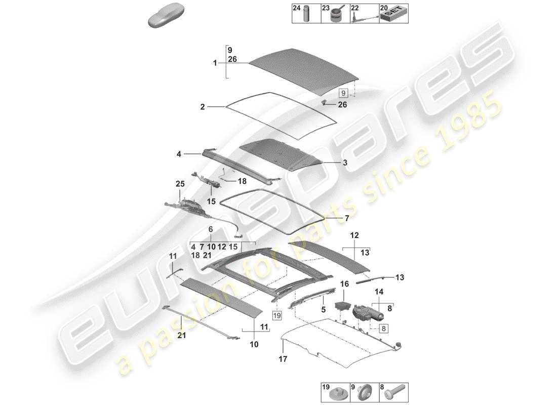 porsche 2019 sliding/tilting roof part diagram