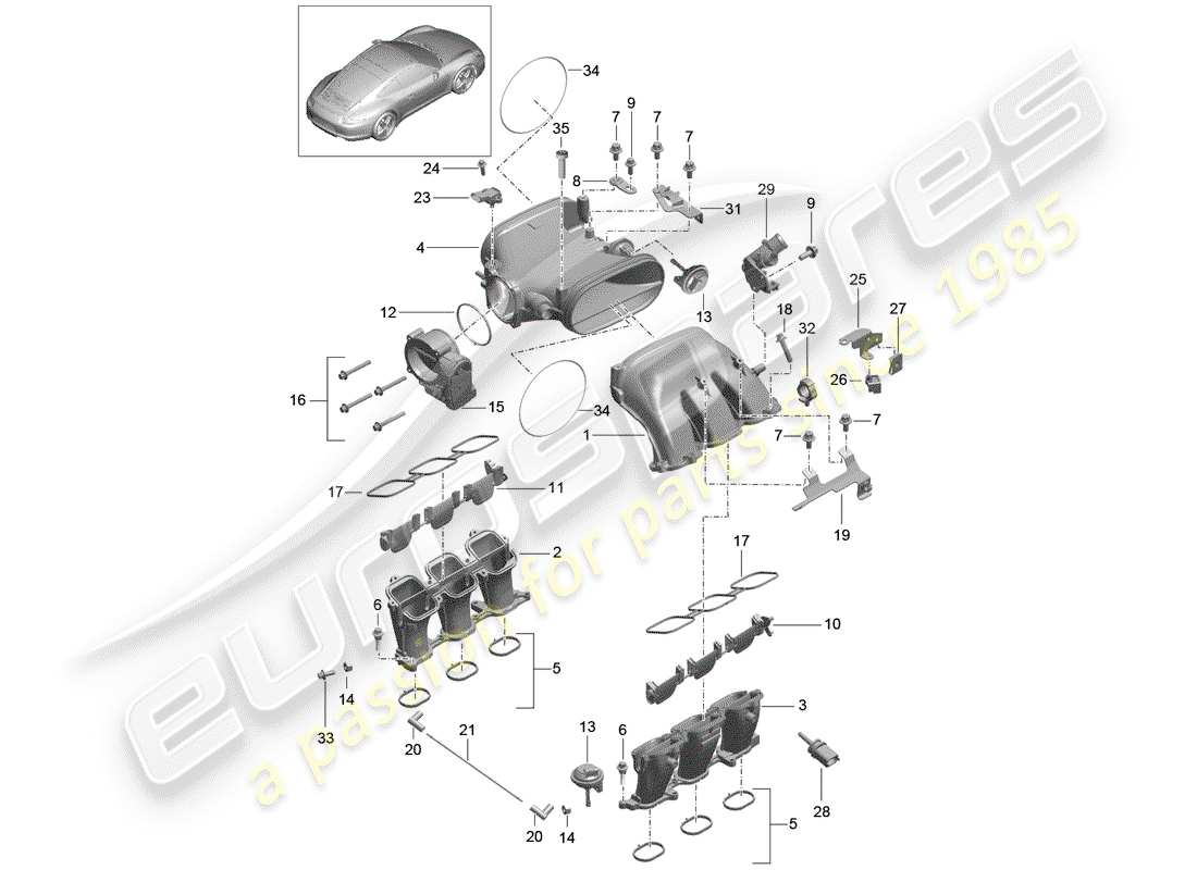 porsche 991 (2013) intake air distributor part diagram