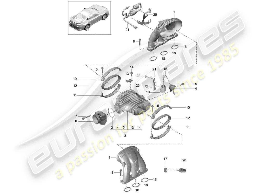 porsche 991r/gt3/rs (2019) intake system part diagram