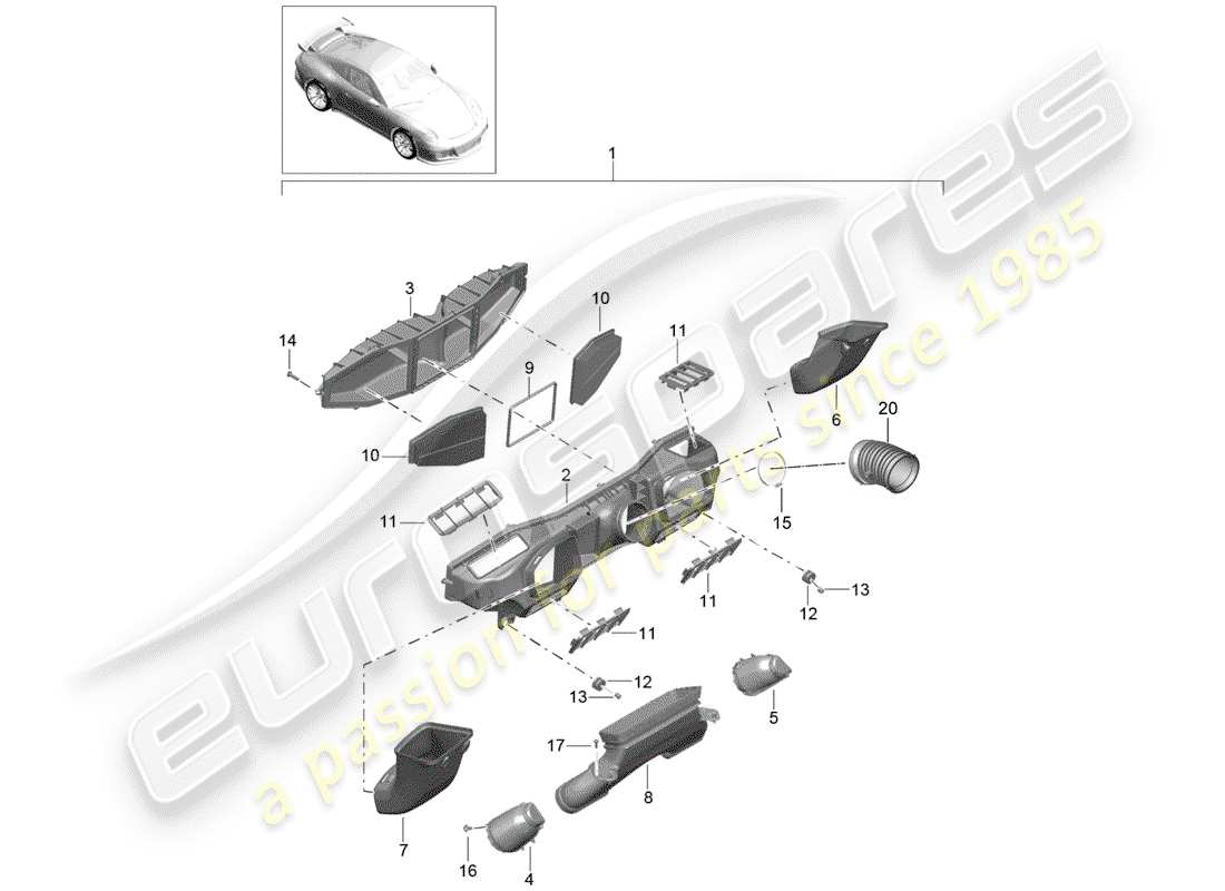 porsche 991r/gt3/rs (2020) air cleaner part diagram