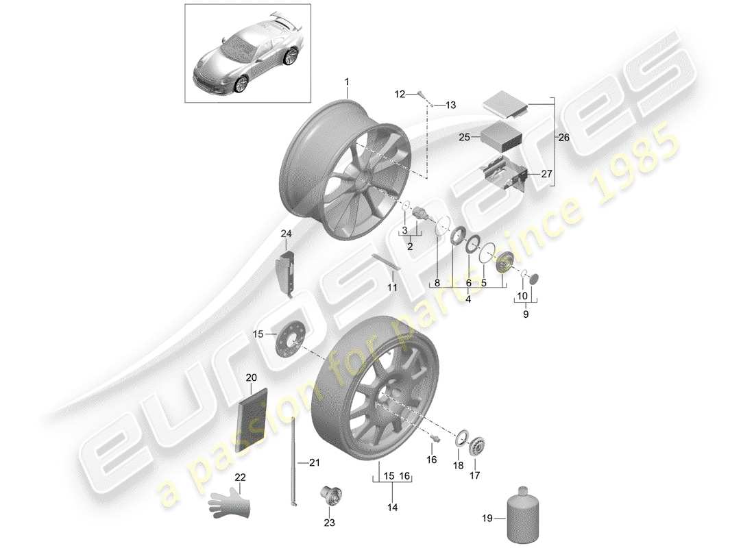 porsche 991r/gt3/rs (2020) alloy wheel part diagram