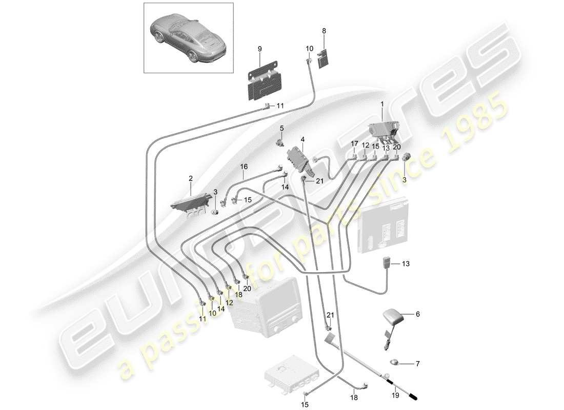 porsche 991 (2016) antenna booster part diagram