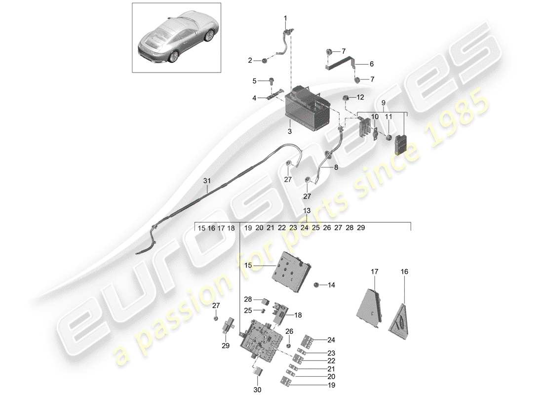 porsche 991 gen. 2 (2018) battery part diagram