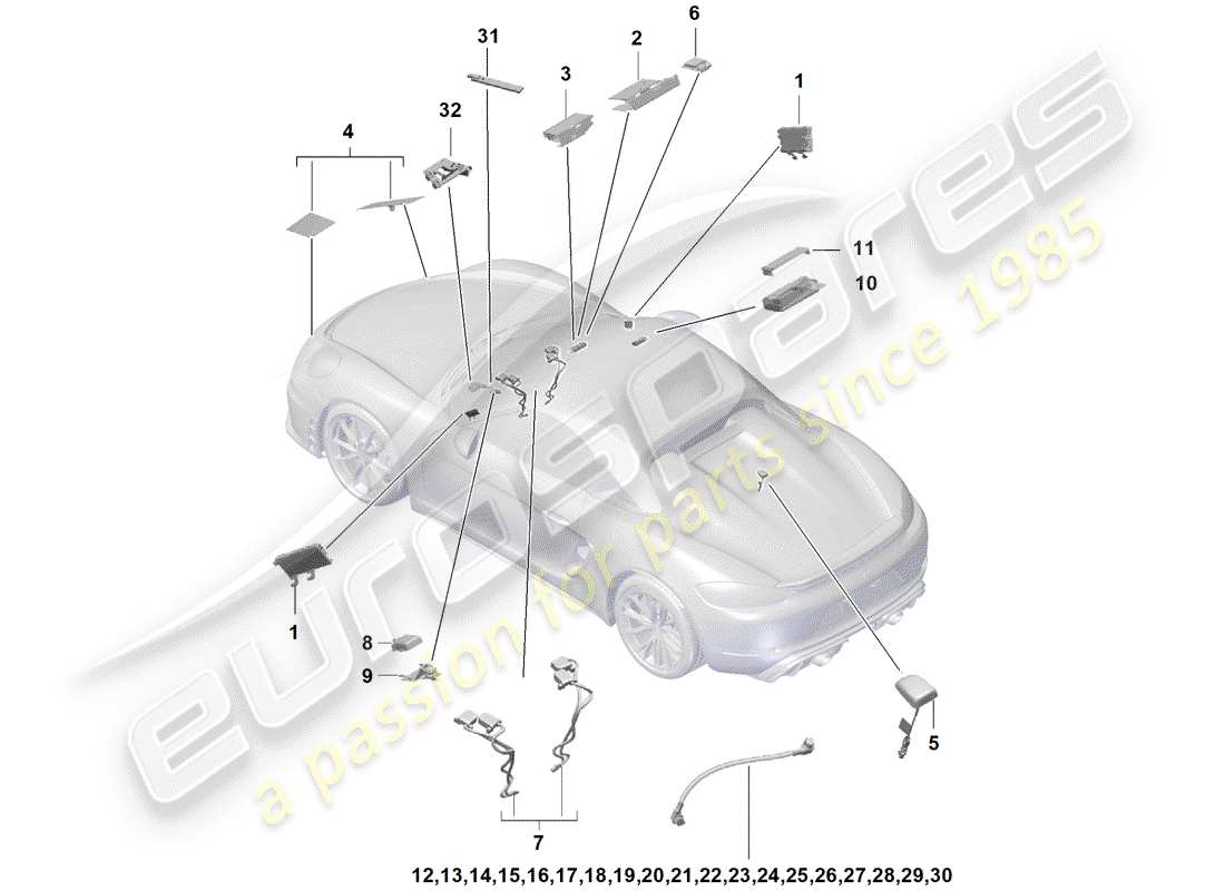 porsche boxster spyder (2019) antenna part diagram