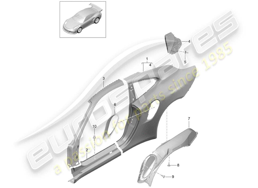 porsche 991r/gt3/rs (2014) side panel part diagram