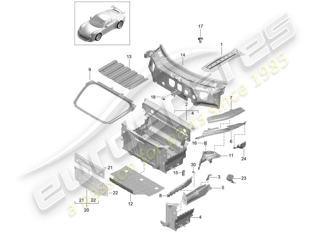 porsche 991r/gt3/rs (2019) front end part diagram