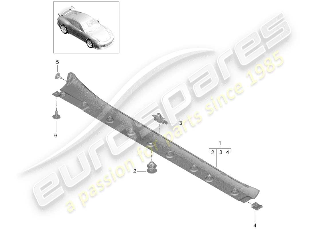 porsche 991r/gt3/rs (2019) side member trim part diagram