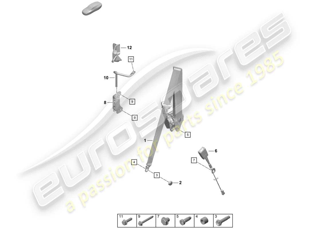 porsche boxster spyder (2020) seat belts part diagram