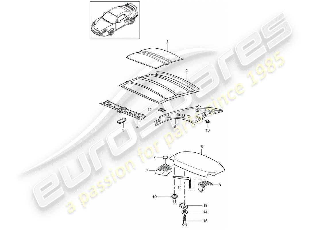 porsche 911 t/gt2rs (2012) hardtop part diagram