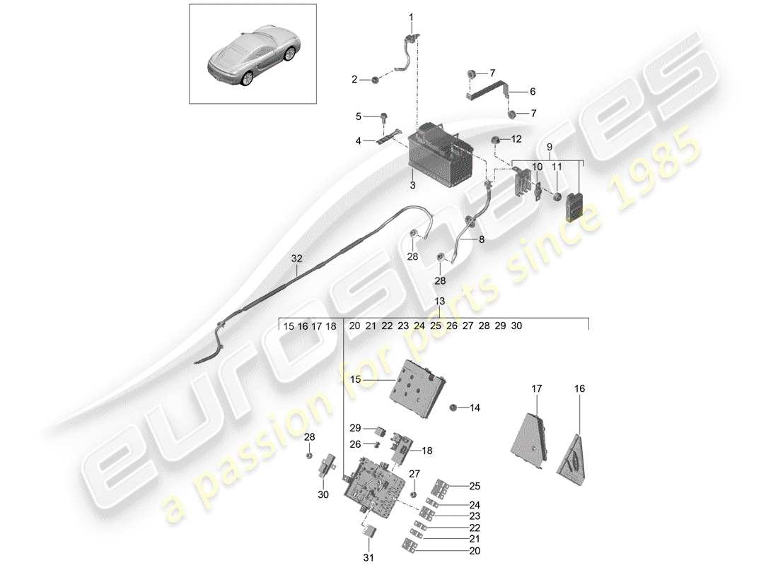 porsche cayman 981 (2015) battery part diagram