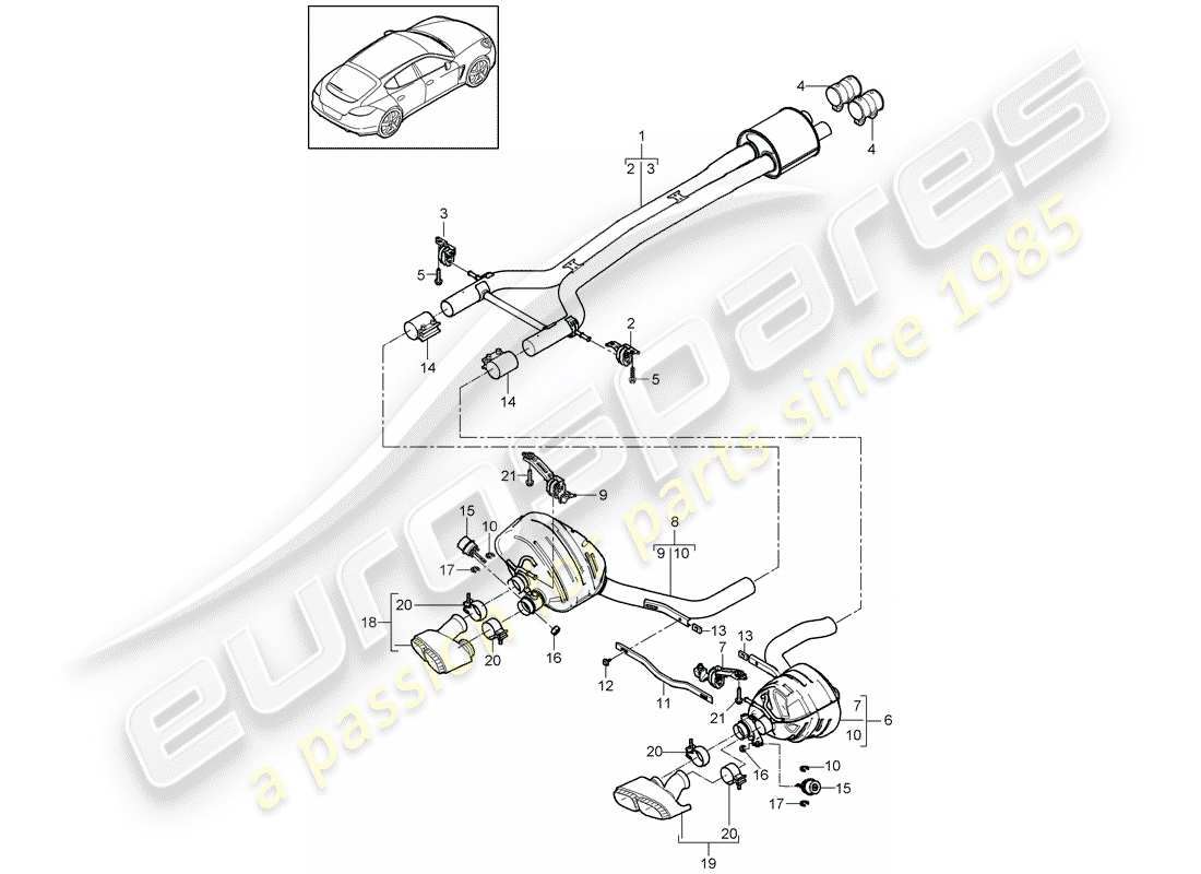 porsche panamera 970 (2010) exhaust system part diagram