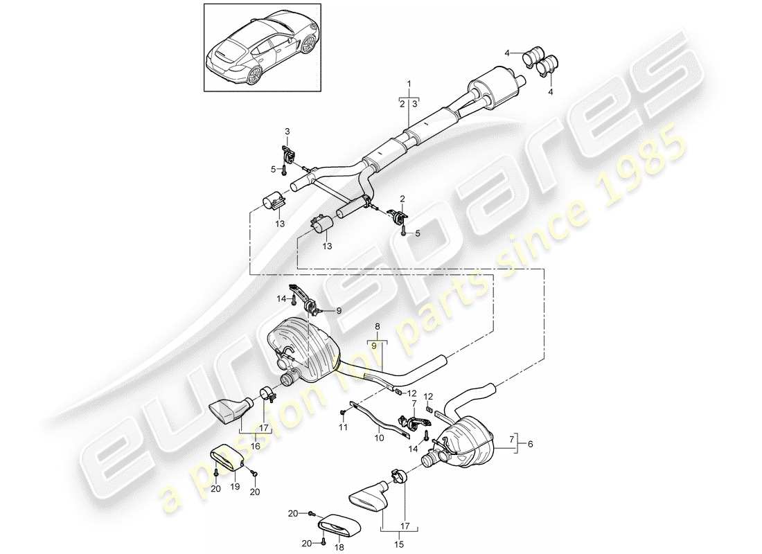 porsche panamera 970 (2010) exhaust system part diagram