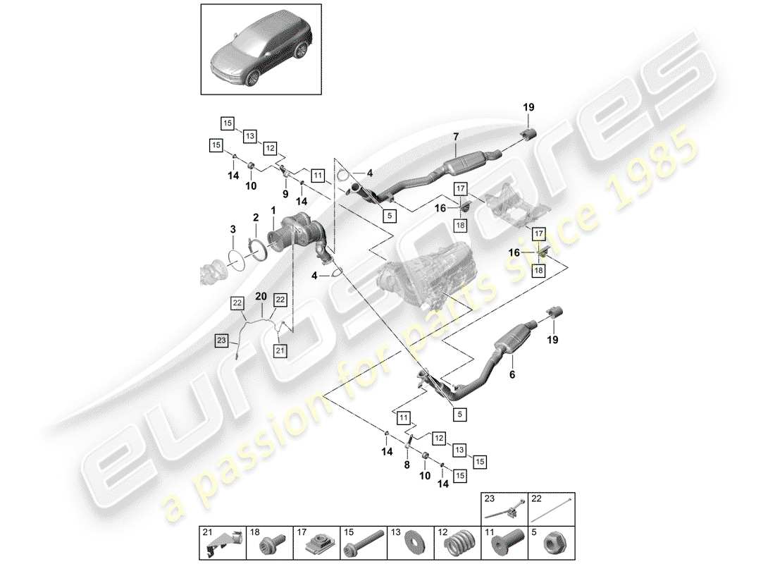 porsche cayenne e3 (2019) exhaust system part diagram