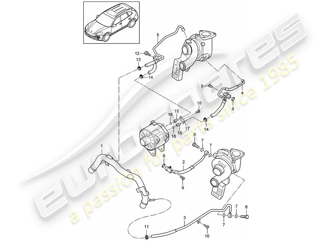 porsche cayenne e2 (2017) exhaust gas turbocharger part diagram