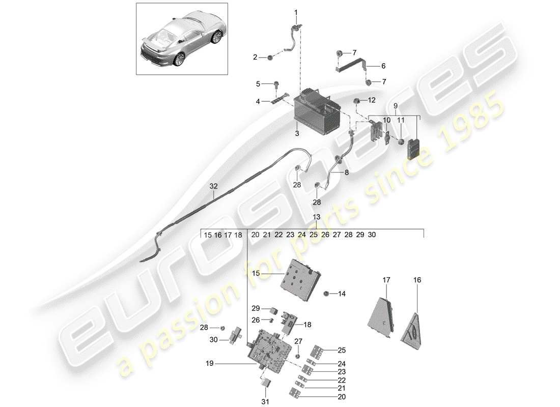 porsche 991r/gt3/rs (2020) battery part diagram