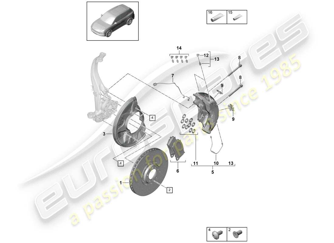 porsche cayenne e3 (2019) disc brakes part diagram