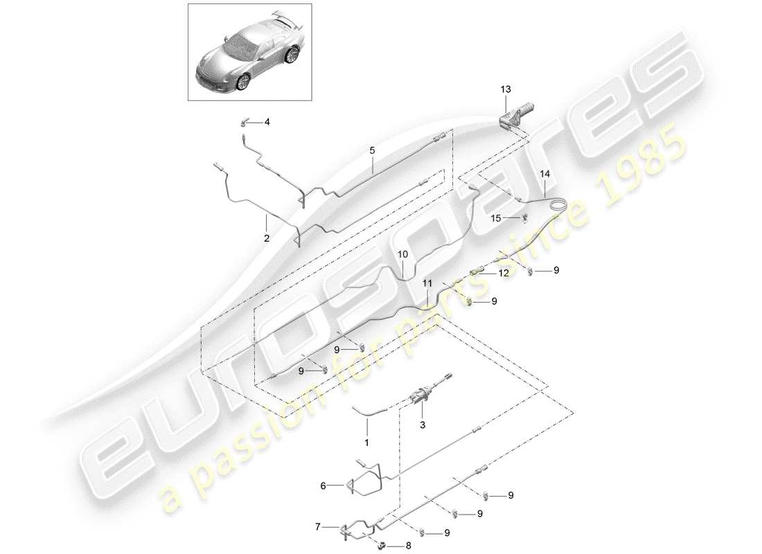 porsche 991r/gt3/rs (2019) hydraulic clutch part diagram