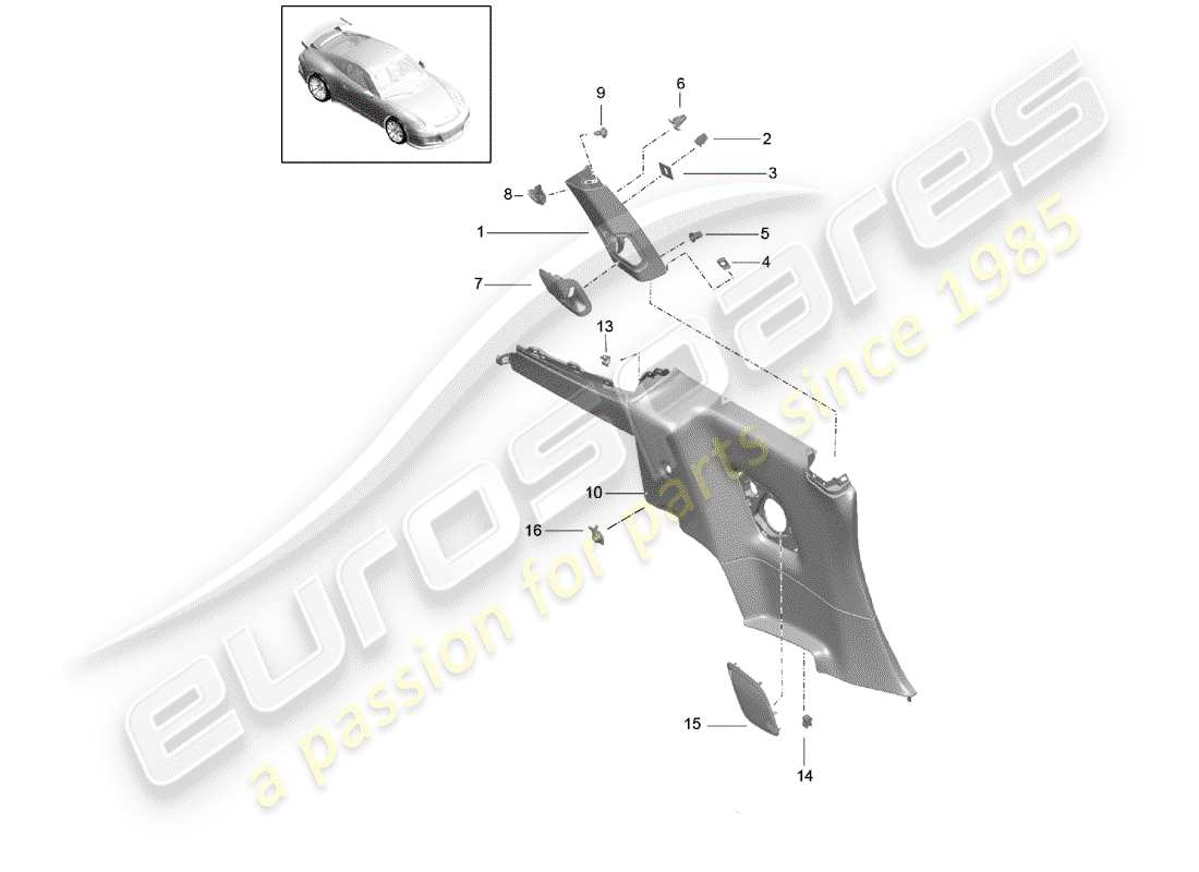 porsche 991r/gt3/rs (2019) quarter trim panel part diagram