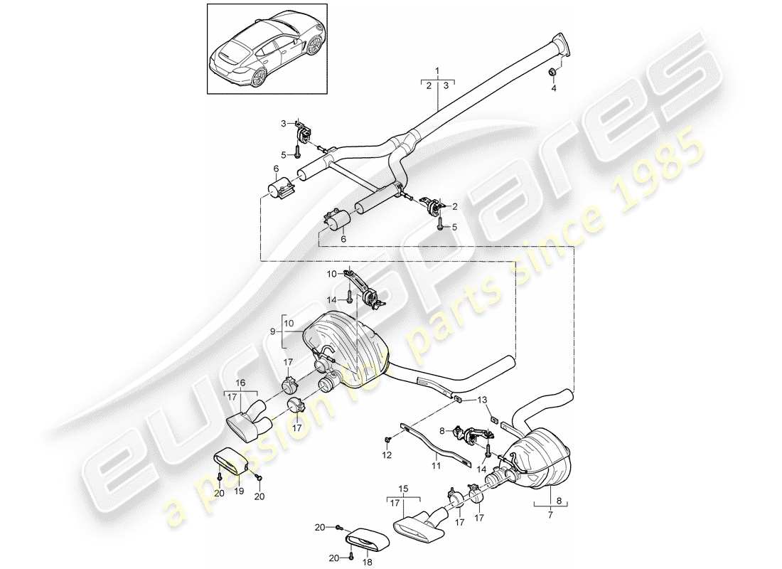 porsche panamera 970 (2010) exhaust system part diagram