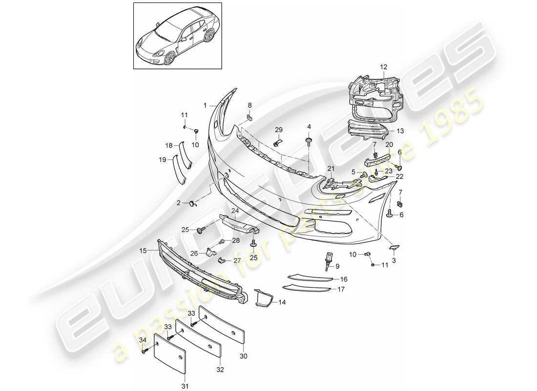 porsche panamera 970 (2010) bumper part diagram